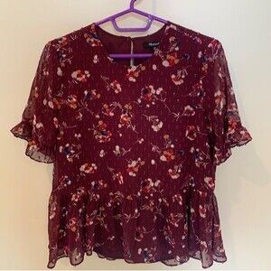 Floral Madewell Blouse. Deep Red. Size XS